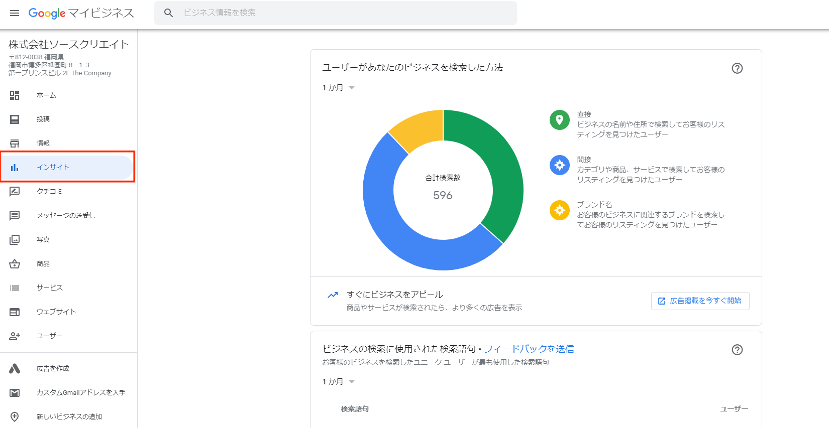 Googleビジネスプロフィール（旧：Googleマイビジネス）インサイト機能